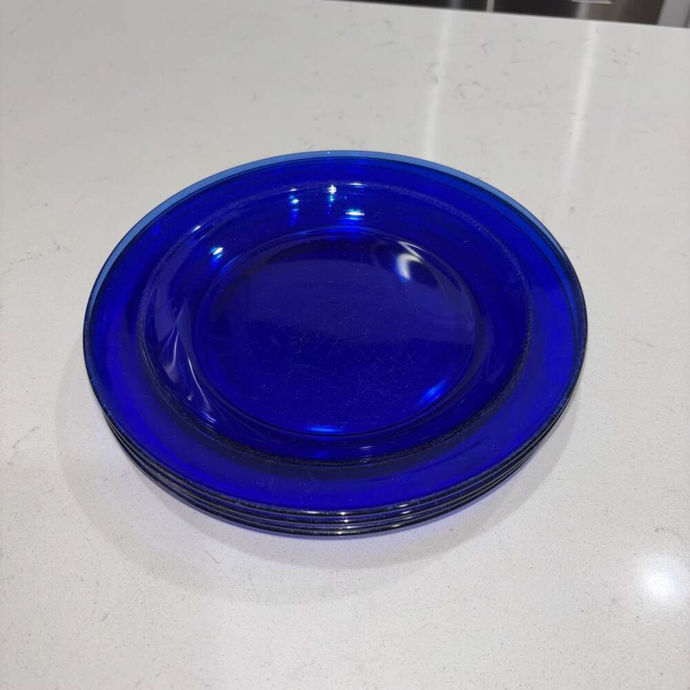 Arcoroc Cobalt Blue Glass Salad/Bread Plate 7.5” France Set of 4